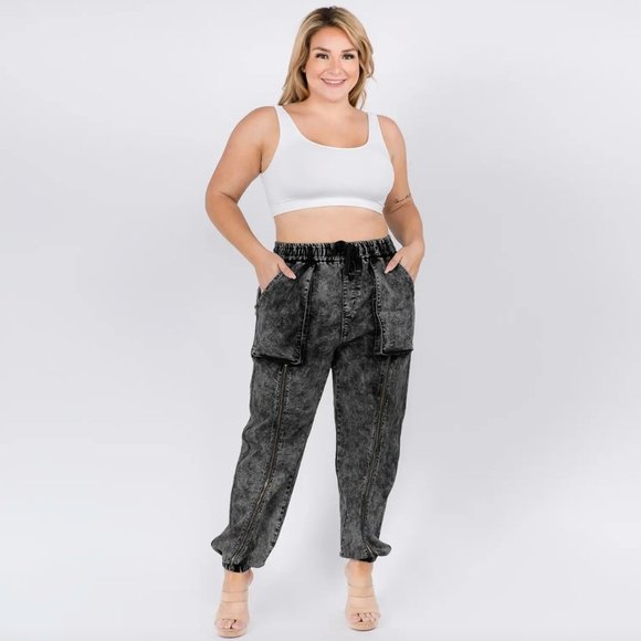 PLUS Size High Waist Jogger Jeans w/ Zipper Design on Leg Front - 2X - Picture 11 of 11
